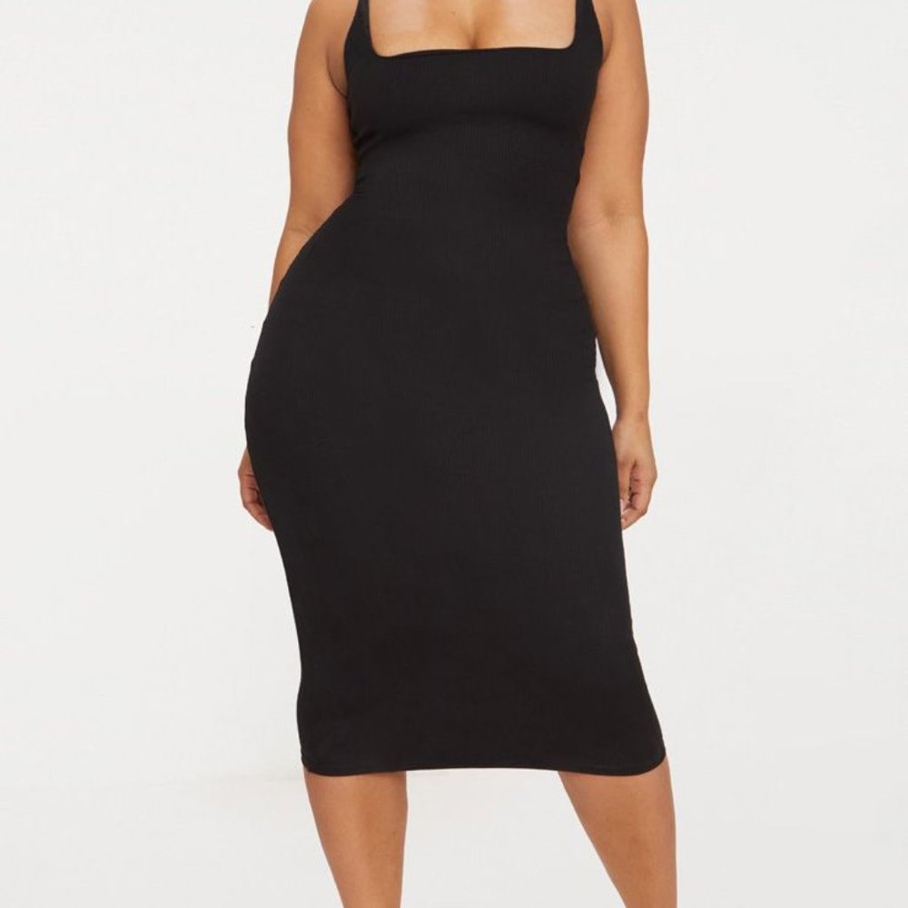 Plus Ribbed Square Neck Midi Dress